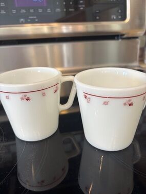 Corelle “Burgundy Rose” milk glass mugs